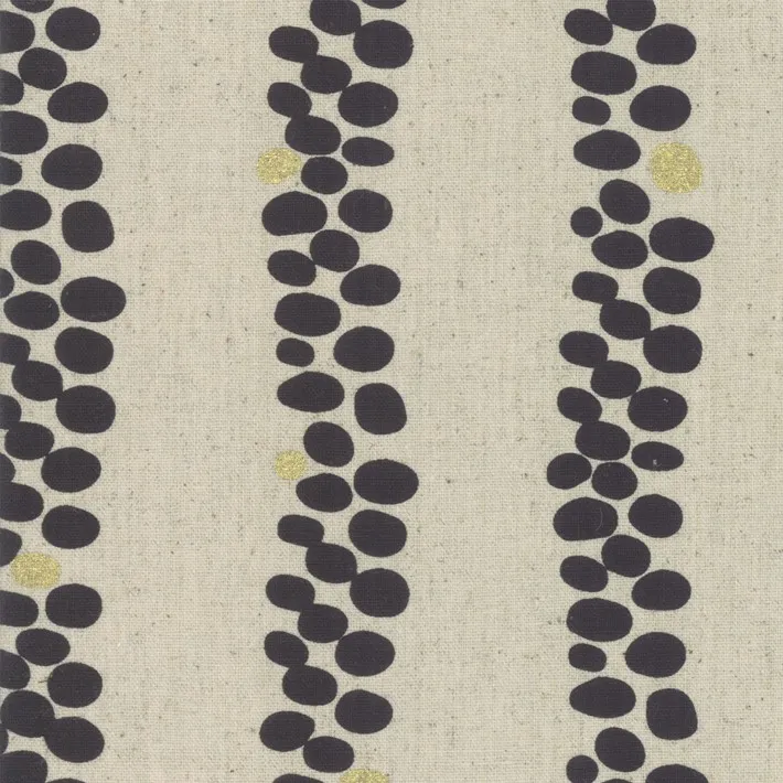 REMNANT - 0.50m - Fabric Mochi Linen by Moda Natural with Black and Metallic Dots 1718 12LM