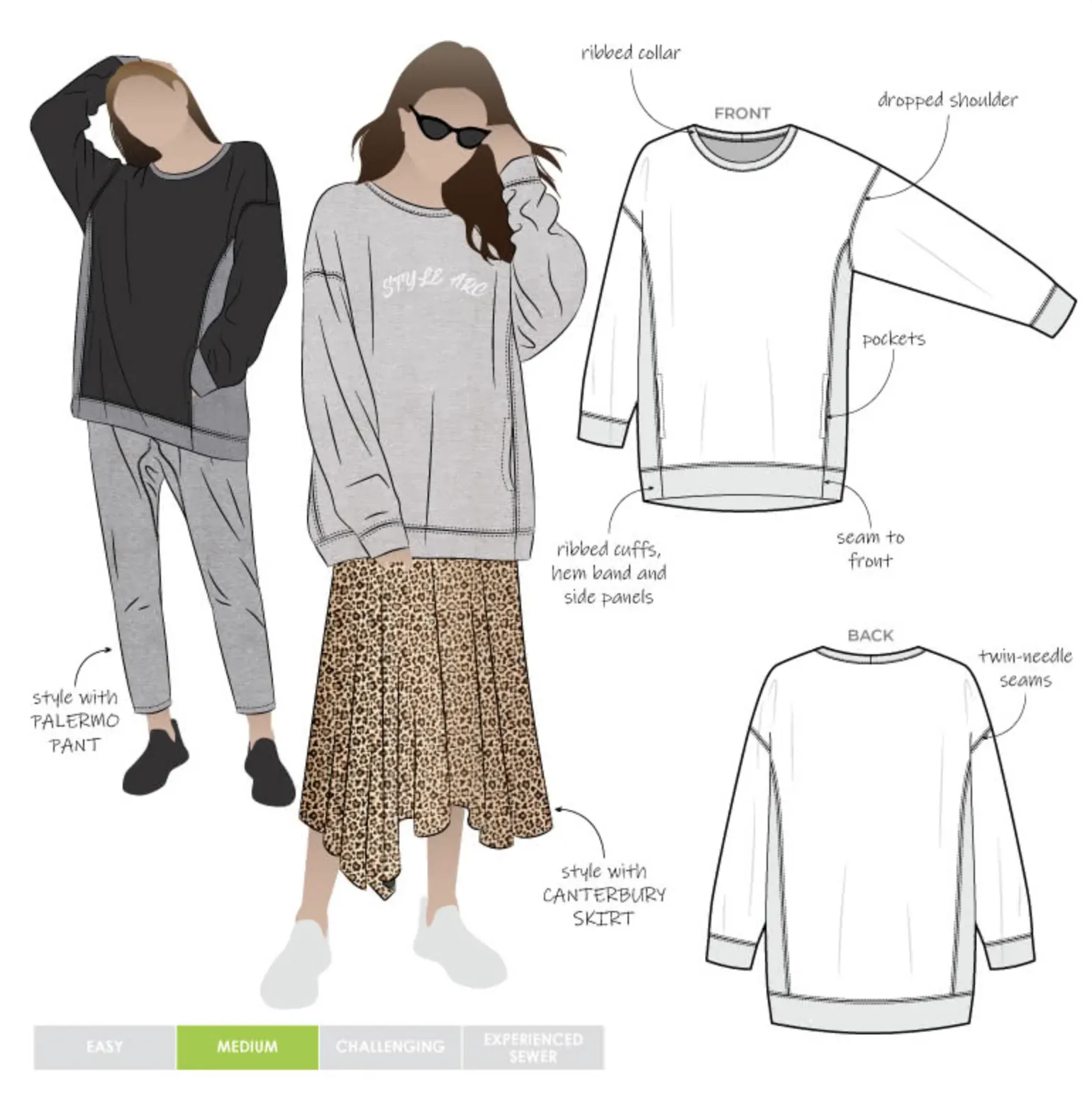 Style Arc - Fenix Sweatshirt Sewing Pattern Sizes 18 to 30