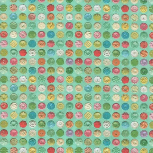 Quilting Fabric - Vintage Style Buttons on Patina Blue from Flea Market Mix by Cathe Holden for Moda