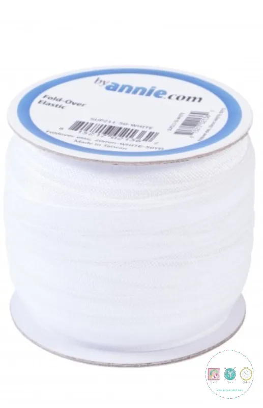 White - Fold Over Elastic by Annie (foe) - 20mm - Ribbon - Haberdashery