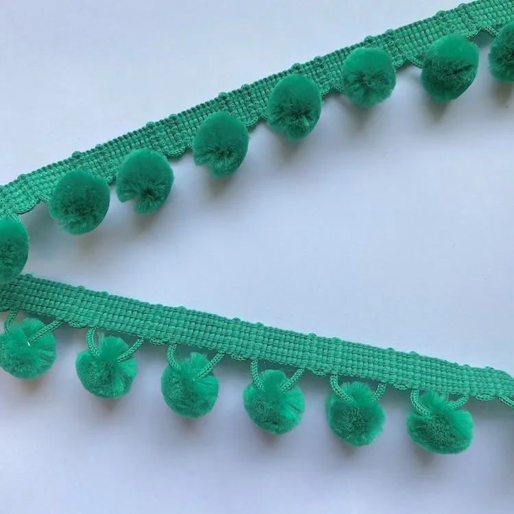 28mm Velvet Touch Pom Pom Trim in Emerald Green