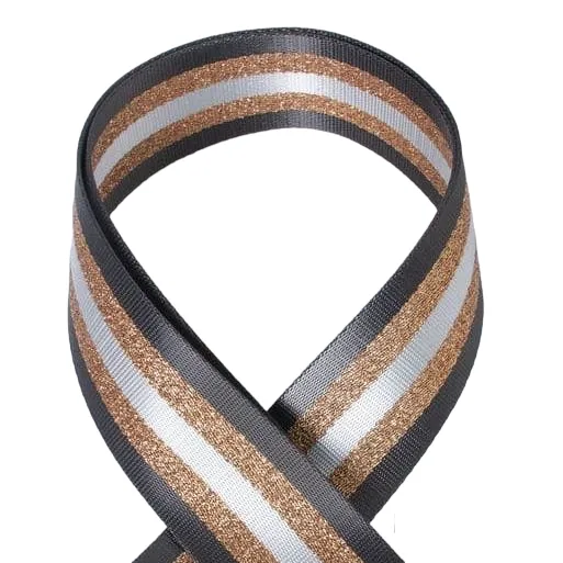 Bag Webbing - 40mm Charcoal Grey Rose Gold Stripe