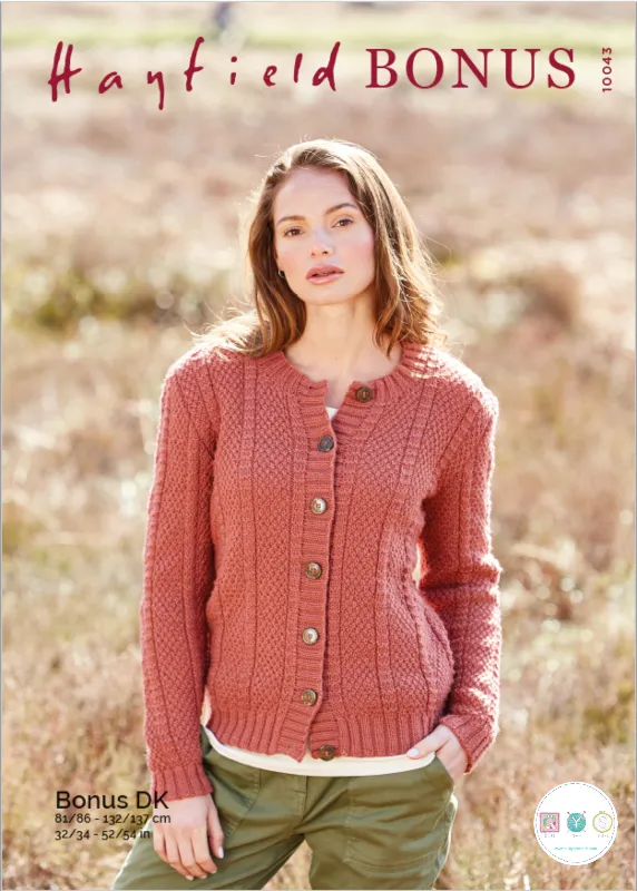 Hayfield 10043 - Textured Ladies Cardigan in Bonus DK - Knitting Pattern