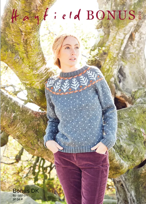 Hayfield 8290 - Ladies Sweater in Hayfield Bonus DK Knitting Pattern - DK Colourwork Sweater