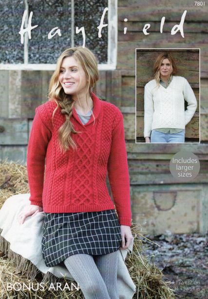 Knitting Pattern - Aran Ladies Jumper by Hayfield 7801 - Quilt Yarn Stitch