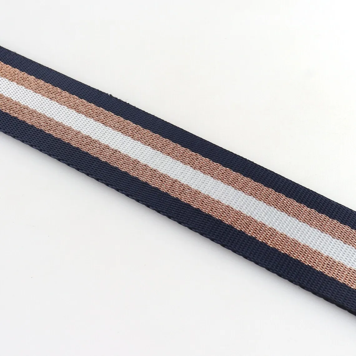 Bag Webbing - 40mm Navy Blue Rose Gold Stripe