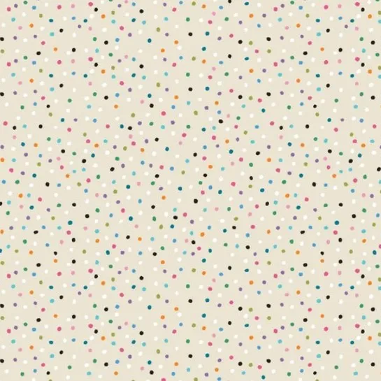 Quilting Fabric - Colourful Dots on Cream from Dachshund Through The Snow by Bex Morley for Camelot 82210504-01