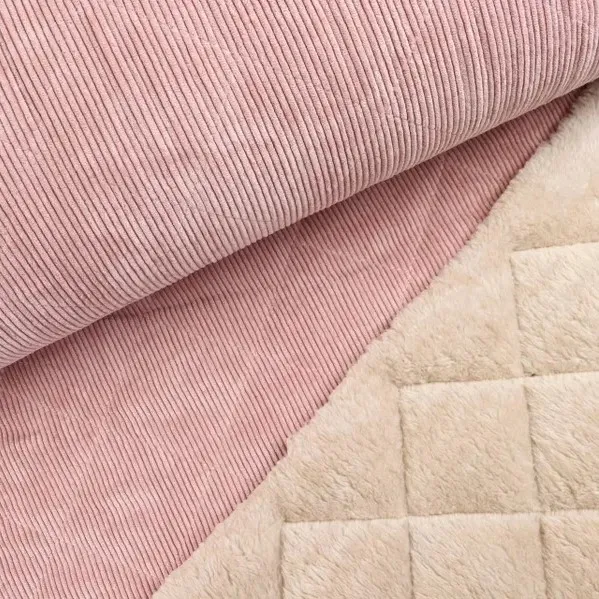 Double Sided Quilted Corduroy with Sherpa Fleece Lining in Old Pink