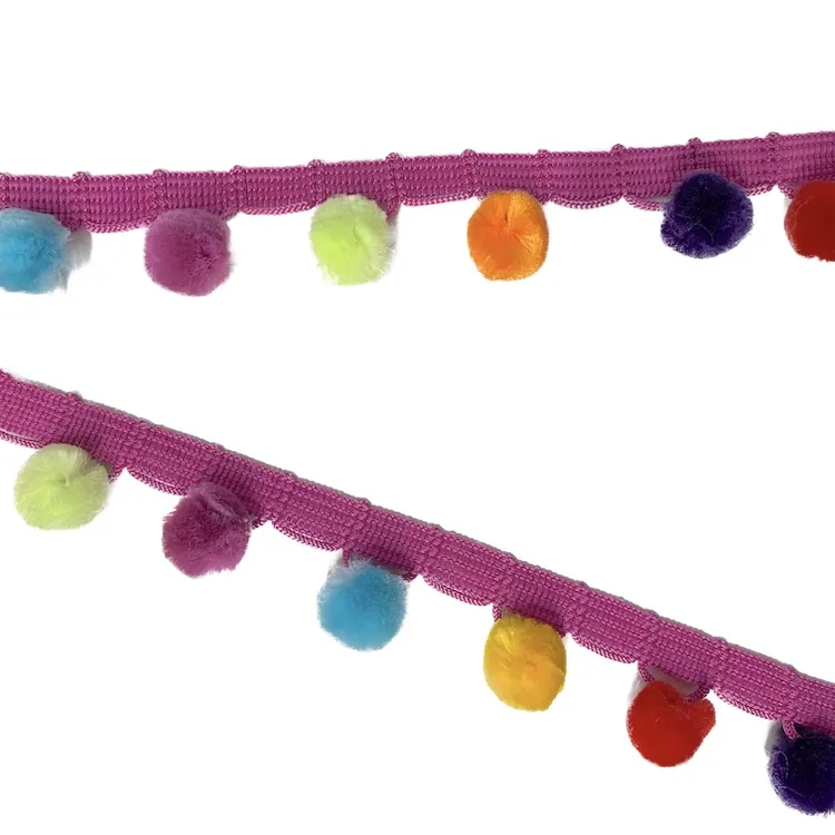 28mm Velvet Touch Multi- colour Pom Pom Trim 