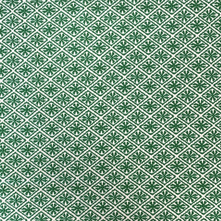 Organic Cotton Jaquard Fabric with Geometric Diamond Tile Design in Green