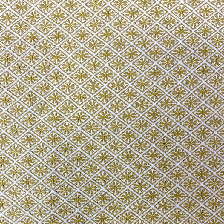 Organic Cotton Jaquard Fabric with Geometric Diamond Tile Design in Ochre Mustard