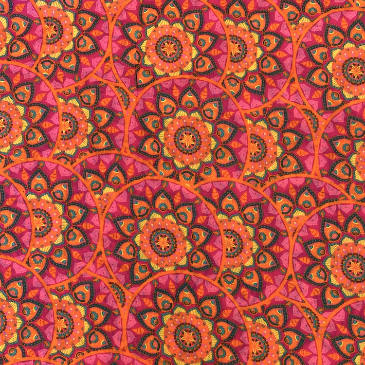 Viscose Voile Fabric with Mandalas on Fuchsia Pink