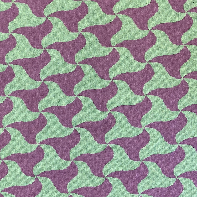 Recycled Cotton Blend Jaquard Fabric  with Geometric Green and Purple Design