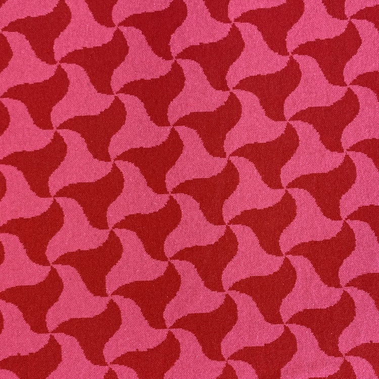 Recycled Cotton Blend Jaquard Fabric with Geometric Pink and Red Design