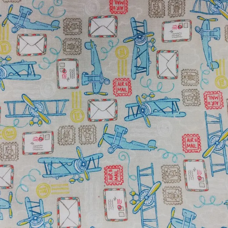 REMNANT - 1.97m - Quilting Fabric - Vintage Planes on Beige from Take Flight for Camelot