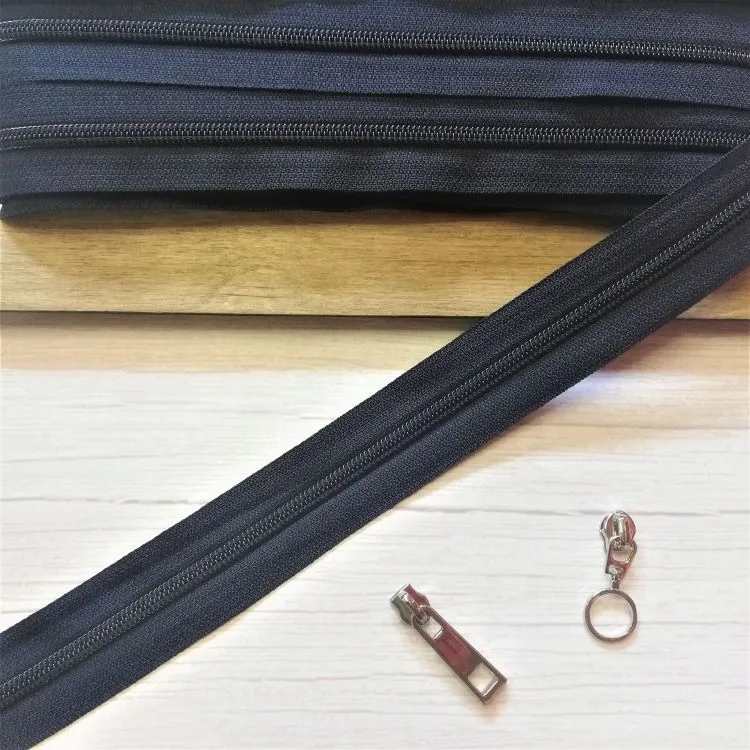 No 5 Navy Blue Zipper with Matching Coil by YKK - Sold by the Metre