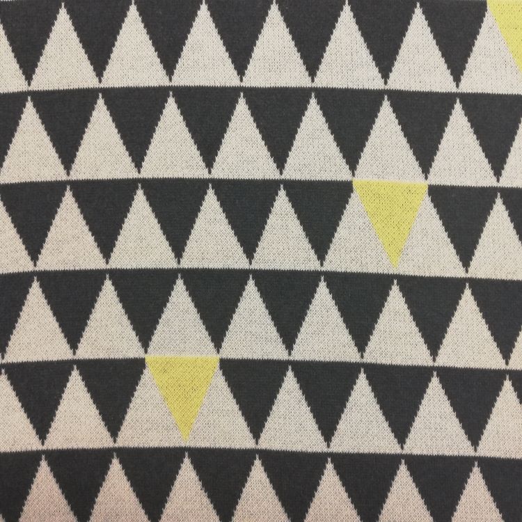 Knit Sweater Fabric with Grey Triangles with Yellow Accent on Ivory
