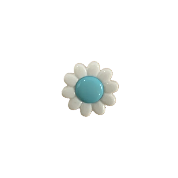 Buttons - 14mm Plastic White Daisy with Blue Centre