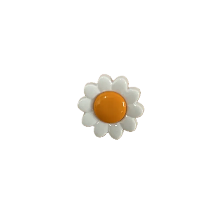 Buttons - 14mm Plastic White Daisy with Orange Centre