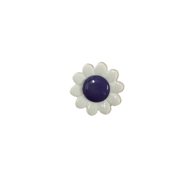 Buttons - 14mm Plastic White Daisy with Purple Centre 