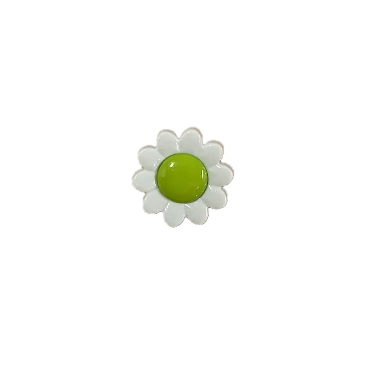 Buttons - 14mm Plastic White Daisy with Green Centre