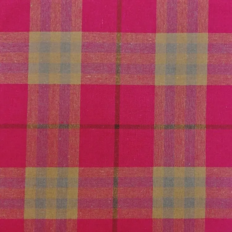 Woven Cotton Fabric in Cerise Pink Tartan 