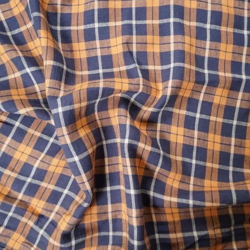 Irish Linen Fabric from Emblem Weavers - Orange and Navy Plaid