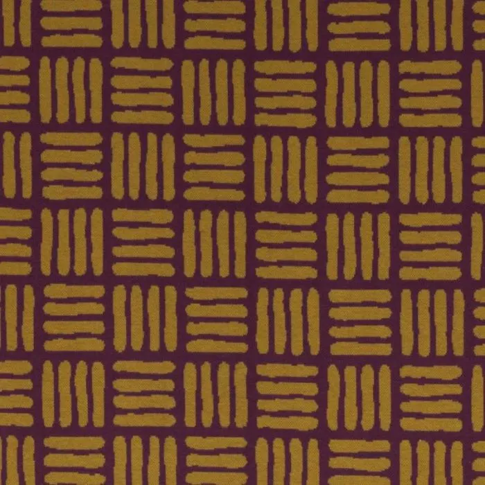 Jacquard Knit Sweater Fabric with Ocre Strokes on Plum Purple