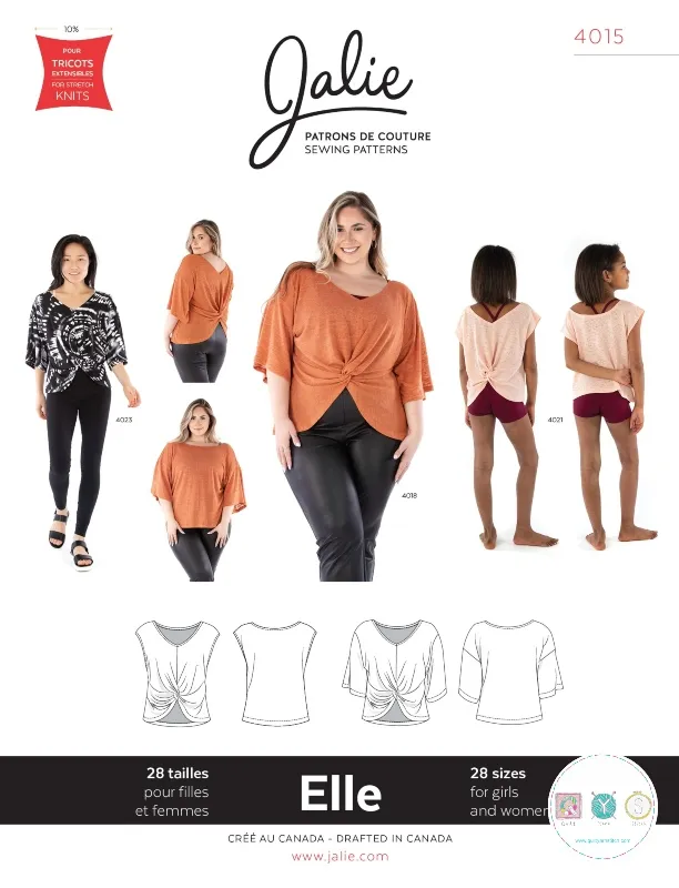 Jalie - Elle Reversible Top - Age 2 - 2XL - Child, Adult, Plus Size - Ladies Sewing Pattern