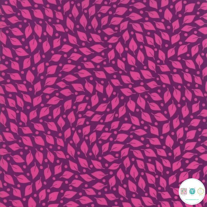 Quilting Fabric - Purple Dancing Leaves From Beach Road Collection by Jen Kingwell for Moda 18138-25