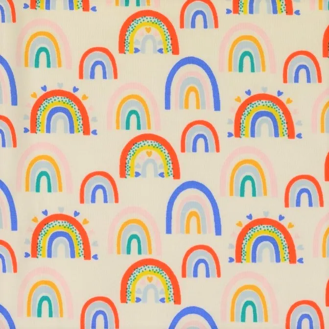 Cotton Jersey Fabric with Rainbows on Off White