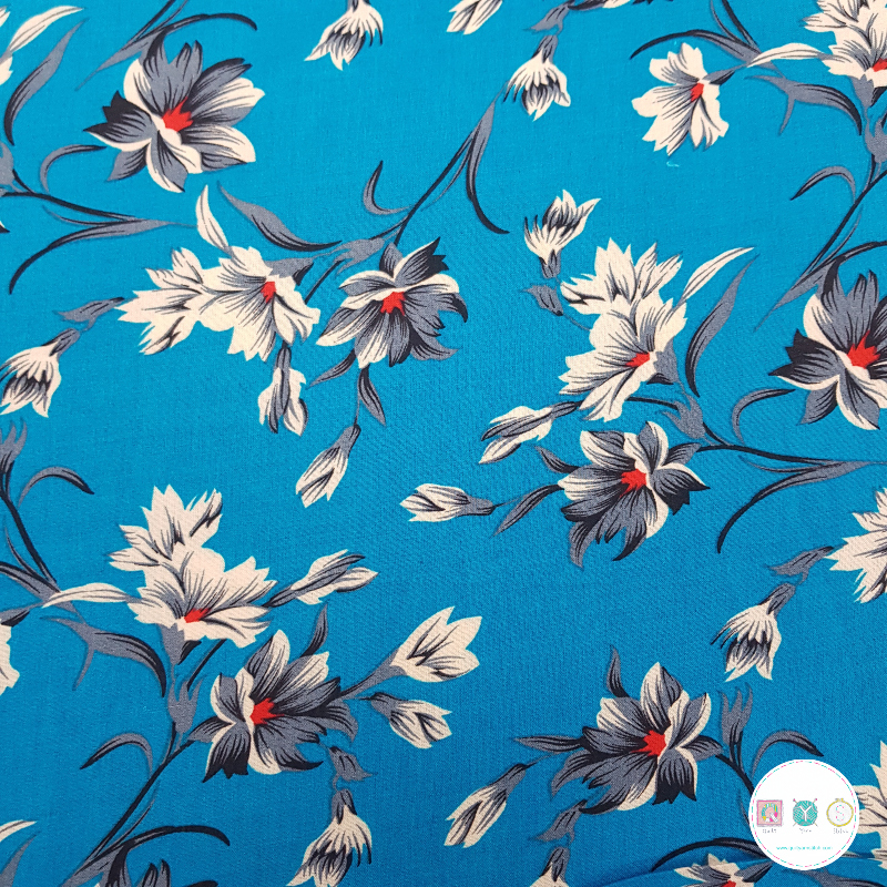 Flowers On Blue - Viscose - 140cm Wide - Dressmaking Fabric - Quilt ...