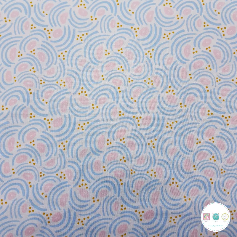  Blue and Pink  - Springtime Swirls - Cotton Fabric - Patchwork & Quilting