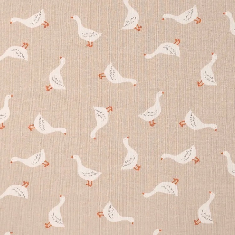 Cotton Jersey Fabric with Ducks on Beige