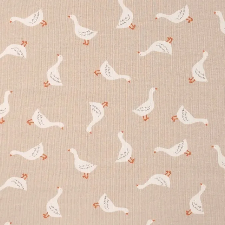 Cotton Jersey Fabric with Ducks on Beige