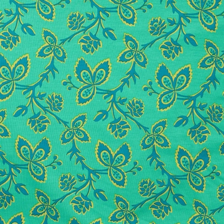  Cotton Jersey Fabric with Flower Vine On Green 