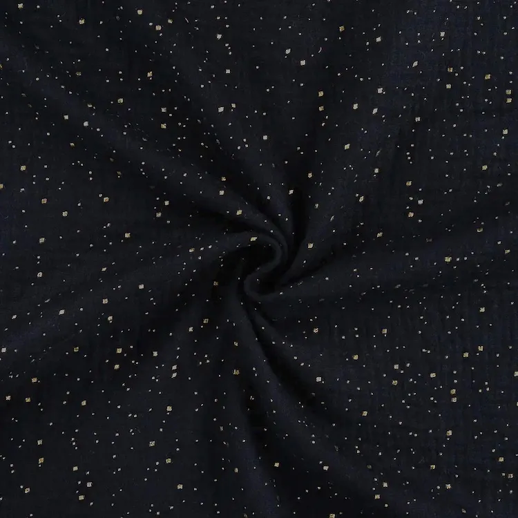 Double Gauze Fabric with Gold Accent Dots in Black