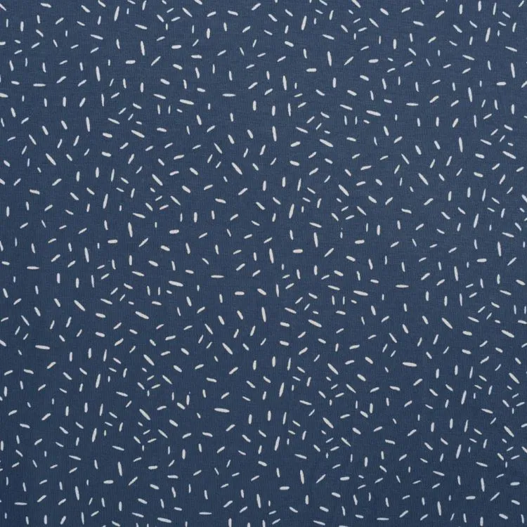 Cotton Jersey Fabric with White Confetti On Jeans Blue