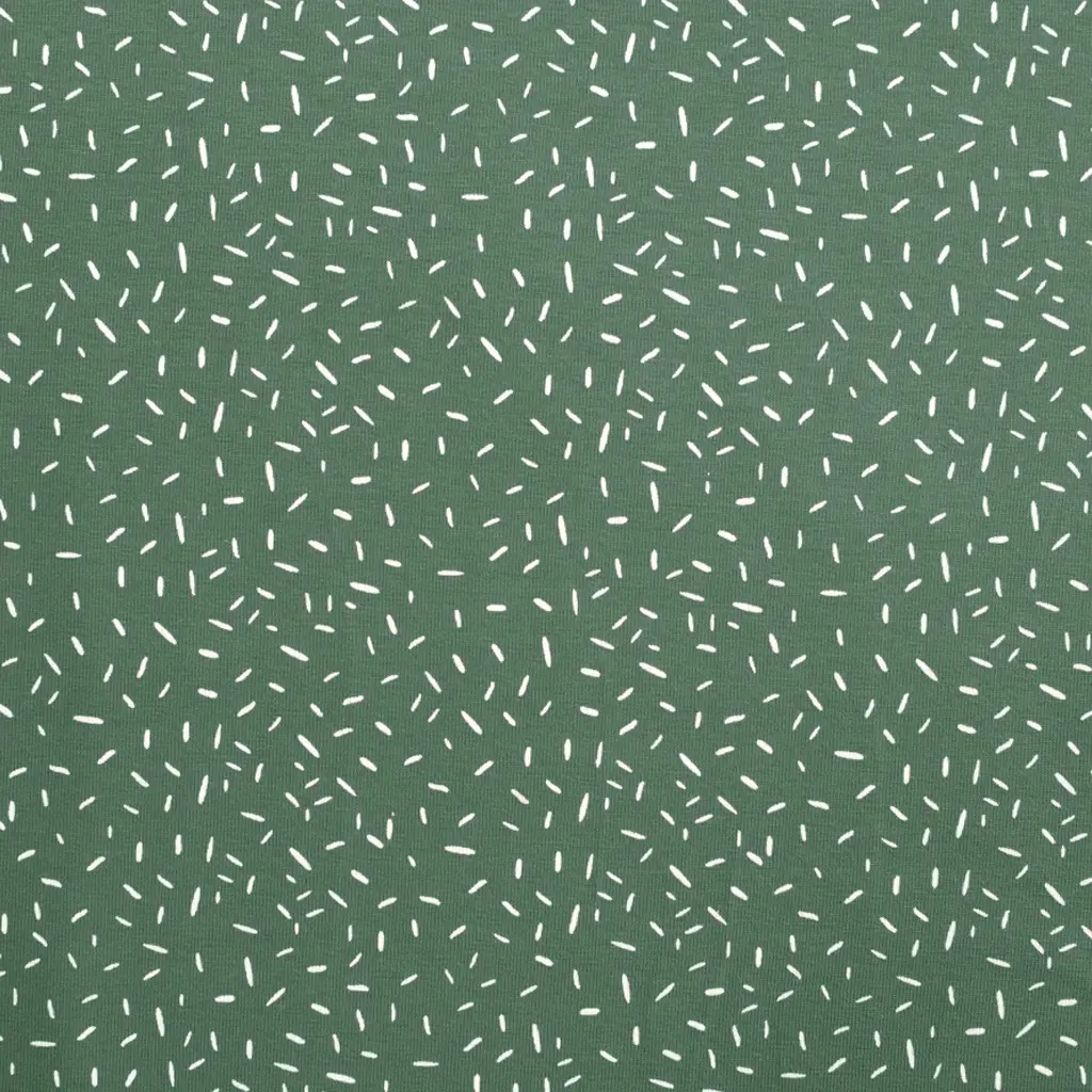 Cotton Jersey Fabric with White Confetti on Dusty Green