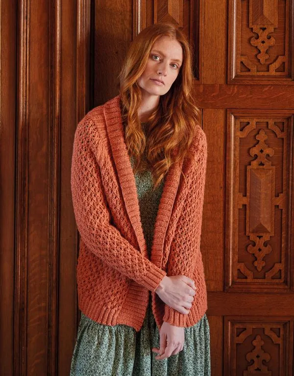 Knitting Pattern - Worsted Shawl Collar Lattice Cardigan by Sirdar 10165