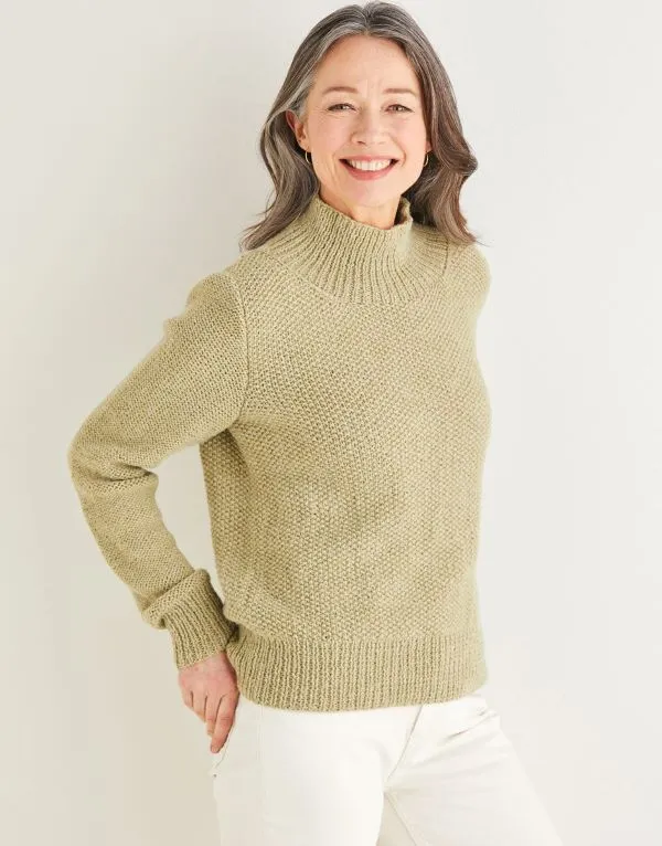 Knitting Pattern - Aran Funnel Neck Moss Stitch Sweater by Sirdar 10176