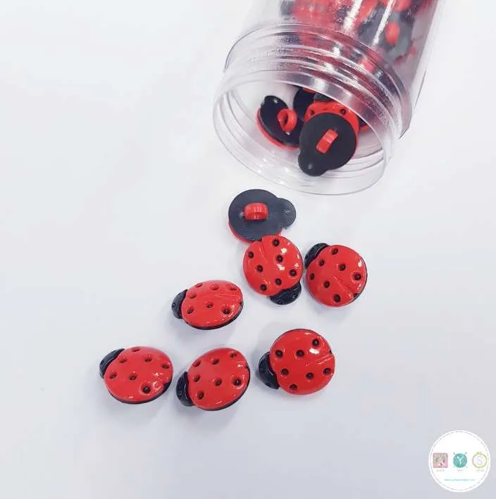 Buttons - 15mm Plastic Lady Bird in Red