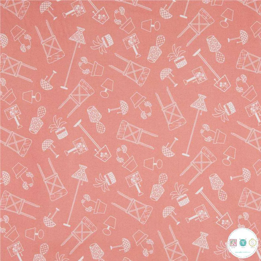 Quilting Fabric with furniture print on pink from Make Yourself at Home by Kim Christopherson of Kimberbell Designs for Maywood Studio