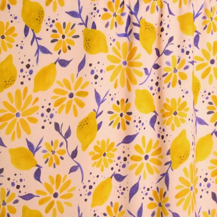 Viscose Fabric with Lemons and Flowers on Soft Pink by Atelier Jupe