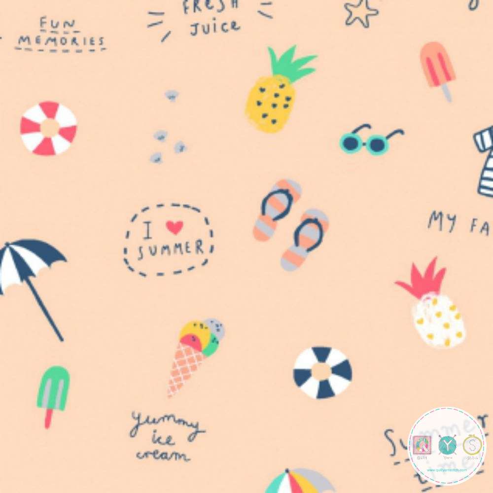 Quilting Fabric - Summertime Prints on Coral by Dear Stella