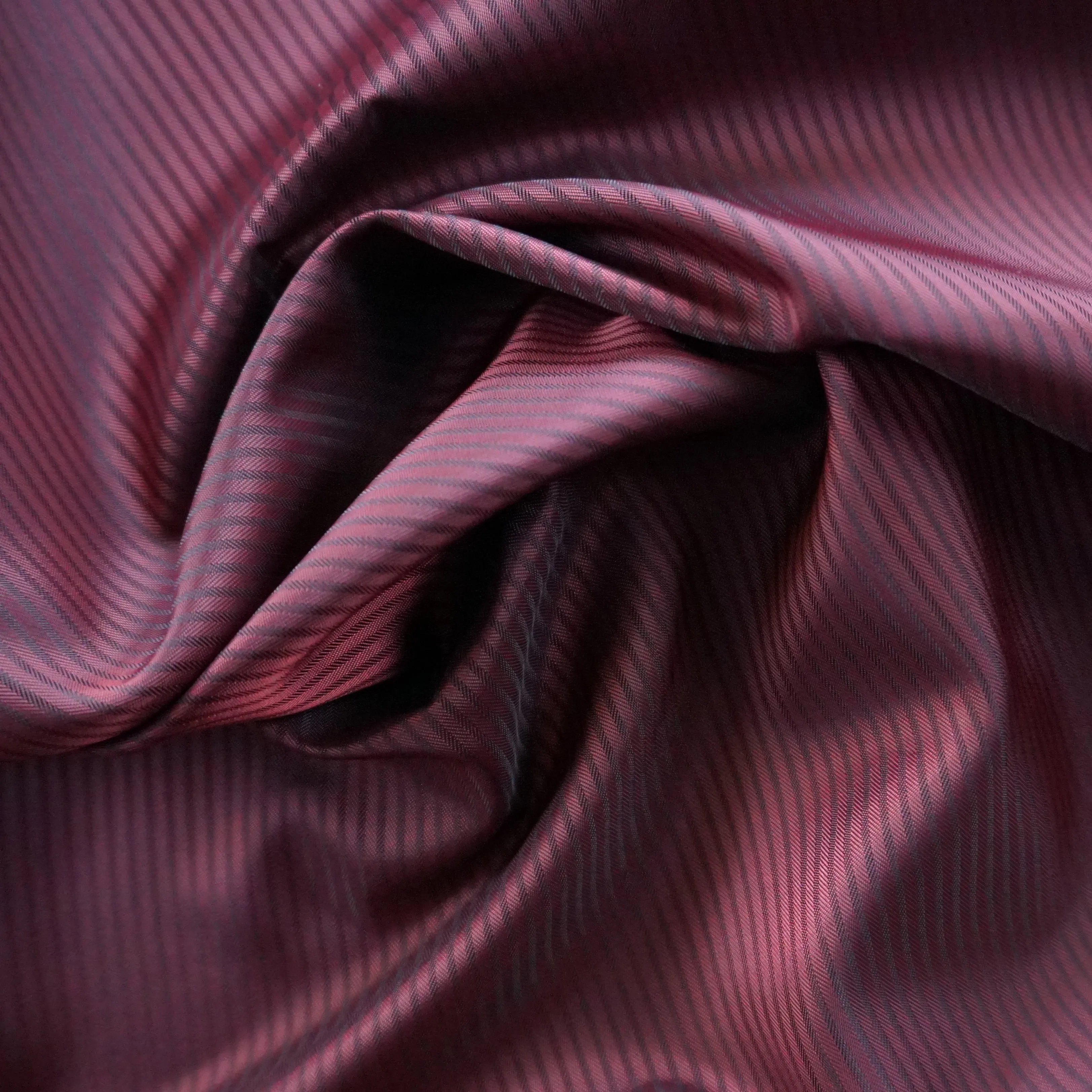 Lining Fabric - Burgundy Black Changeant Herringbone Stripe Polyester