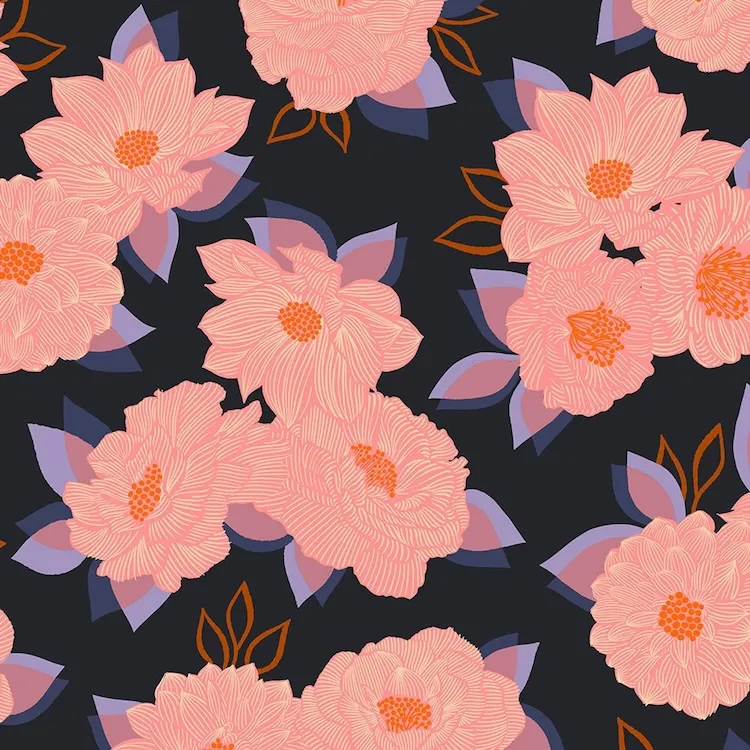 Quilt Backing Fabric 108" Wide - Large Floral on Light Black from Favourite Flowers by Ruby Star Society RS5152-13