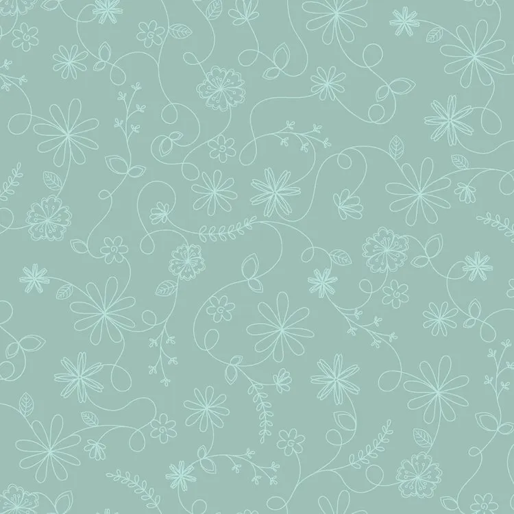 Quilting Fabric - Swirl Floral on Aqua Green from Vintage Flora by Kimberbell for Maywood Studio MAS10334-Q