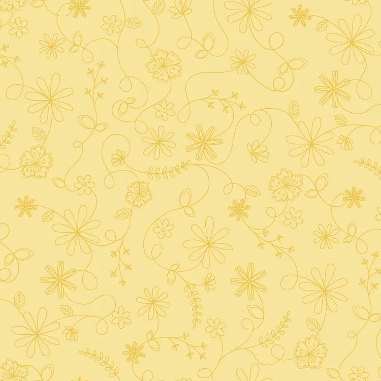 Quilting Fabric - Swirl Floral on Yellow from Vintage Flora by Kimberbell for Maywood Studio MAS10334-S