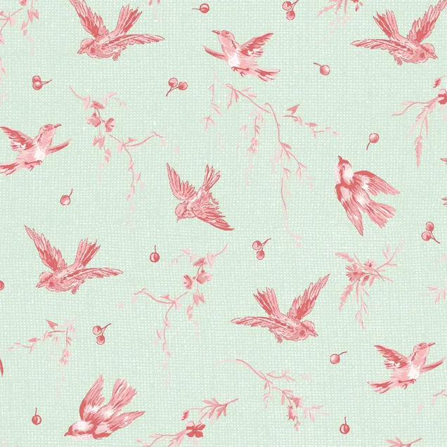 Quilting Fabric - Birds on Mint Green from Birdsong by Jera Brandvig for Maywood Studio MAS10651-GP